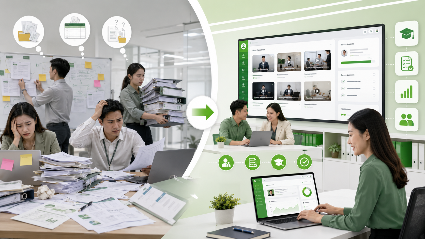 Hệ thống đào tạo nội bộ giúp doanh nghiệp chuẩn hóa tài liệu, onboarding, quiz và báo cáo đào tạo nhân sự.